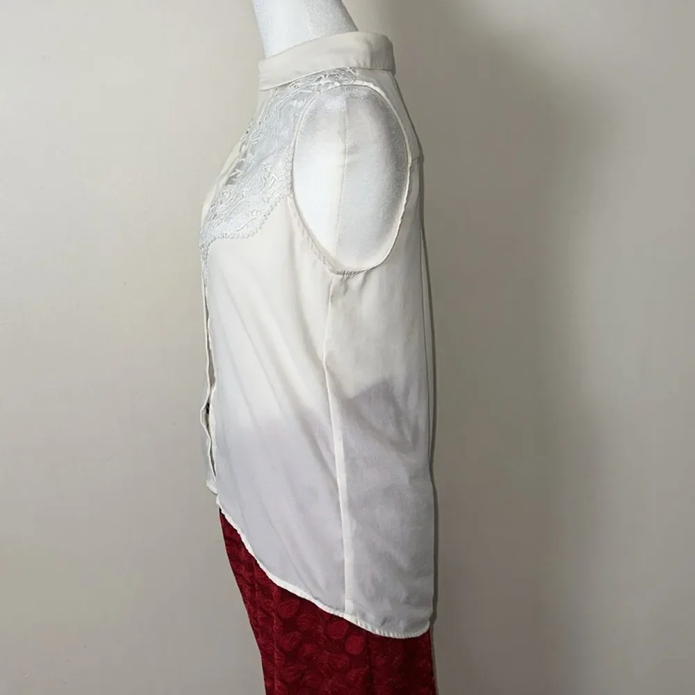 DIVIDED X H&M 2 Ivory White Lace Front Sheer Sleeveless Shell Top